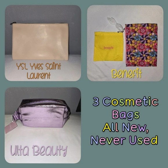 🆕🆕3 Makeup Bags - YSL, Benefit, Ulta - ALL NEW - Picture 1 of 14